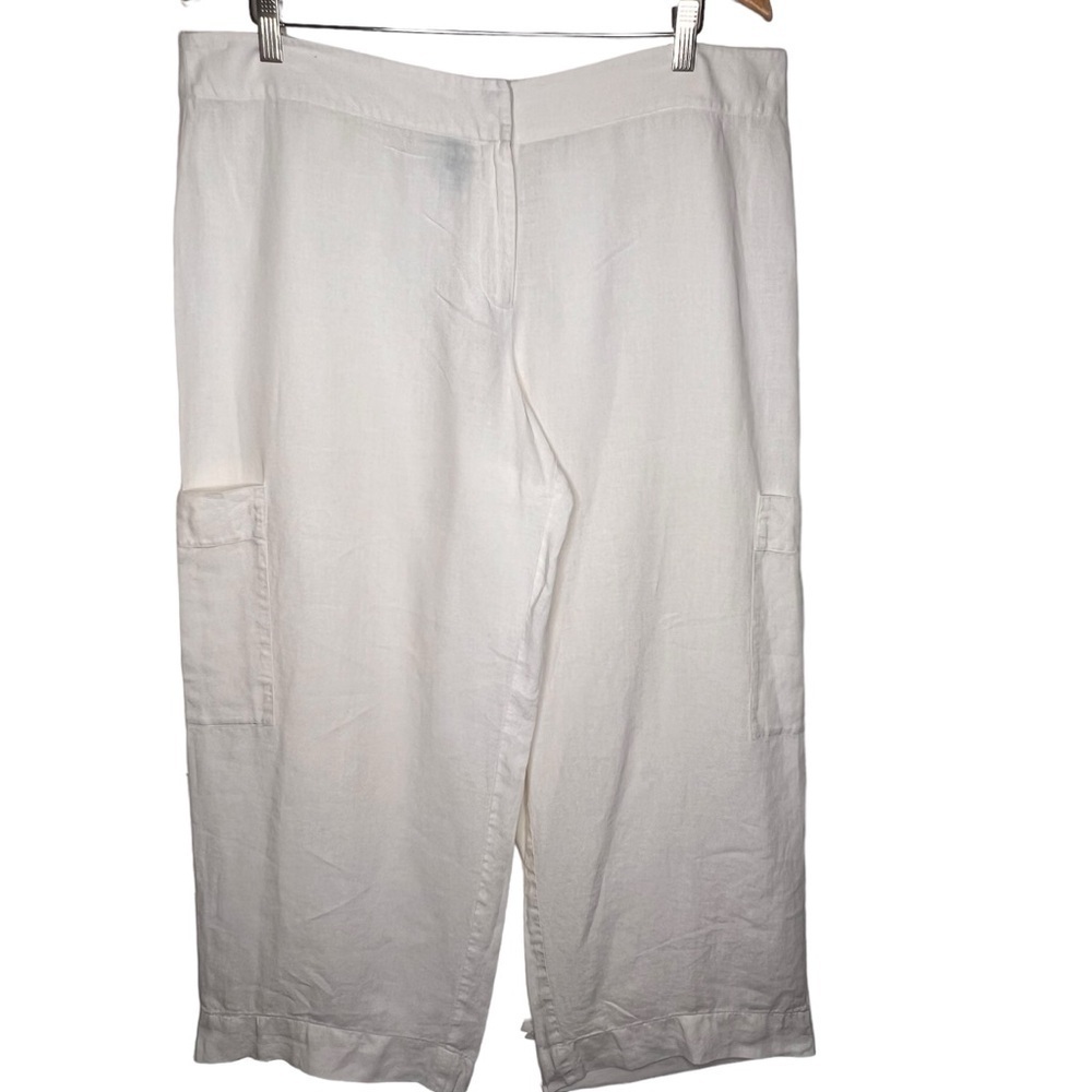Eileen Fisher Women’s White Linen Wide Leg Lined Cargo Pants Slacks Pants Size L